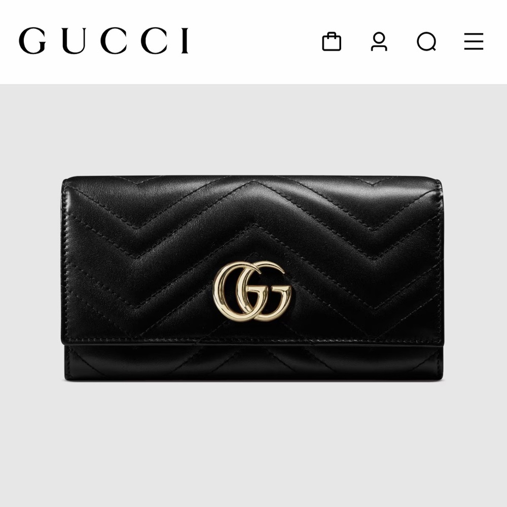 Gucci Black GG Marmont Wallet with Gold Logo